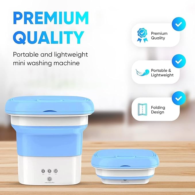 Semi Automatic Folding 2kg Top Loading Mini Washing Machine with Dryer Deep Cleaning for Underwear Washing Machine Clothes Washer for Travel, Wet Baby Clothes (Multicolour)