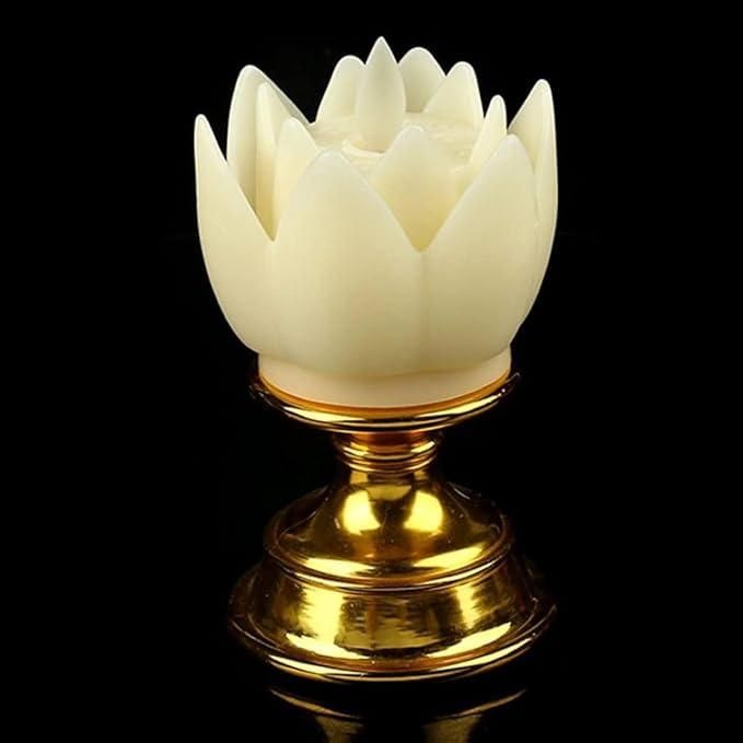 Lotus Flower Shaped Flameless LED Candle Diya with Stand