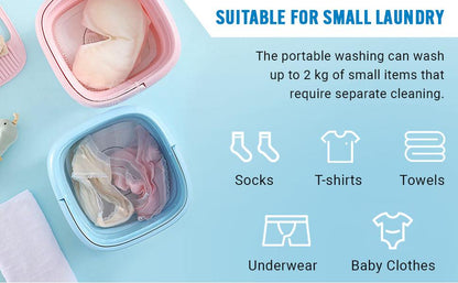 Semi Automatic Folding 2kg Top Loading Mini Washing Machine with Dryer Deep Cleaning for Underwear Washing Machine Clothes Washer for Travel, Wet Baby Clothes (Multicolour)